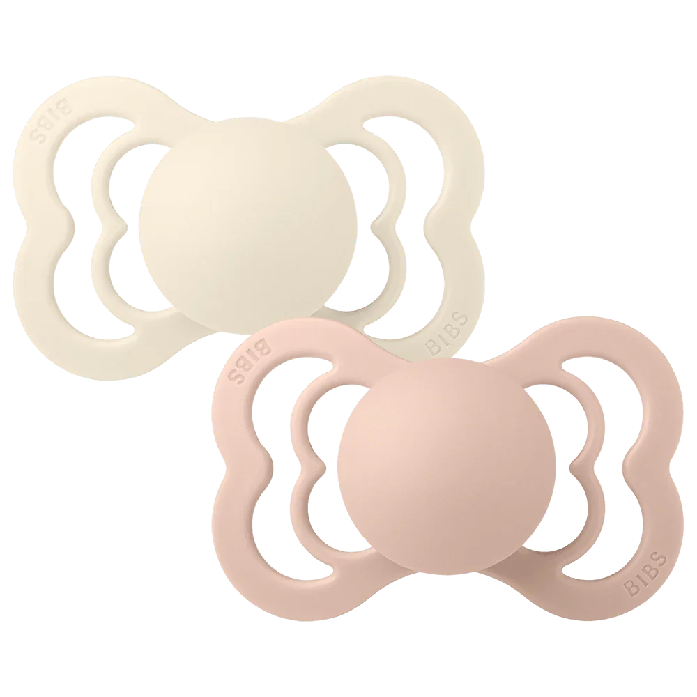 BIBS Supreme symmetrisk napp storlek 2, silikon – Ivory/Blush (2-pack) - MamaMilla