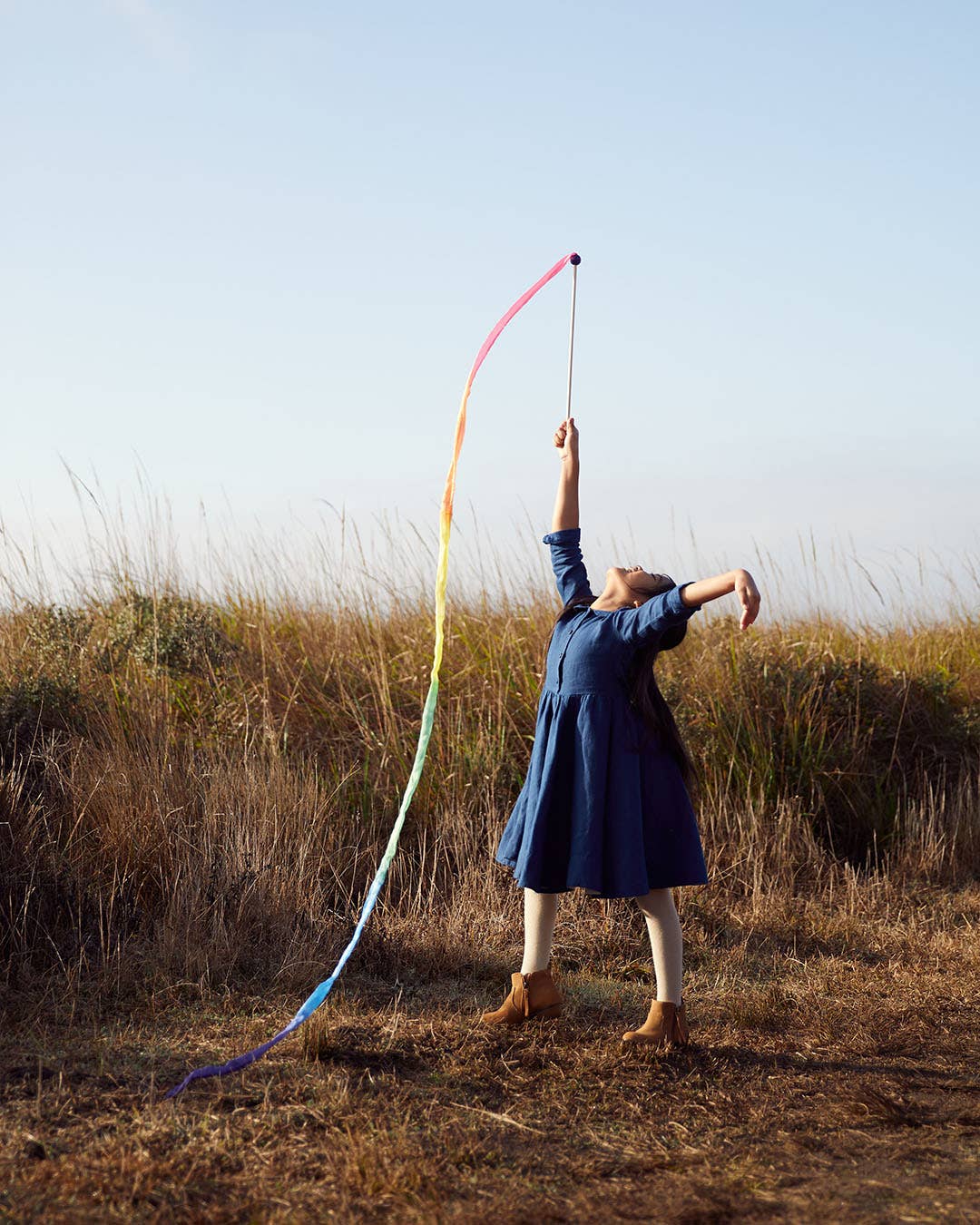 Sarahs Silk Rainbow Silk & Wood Streamer - Wand for Pretend Play - - MamaMilla