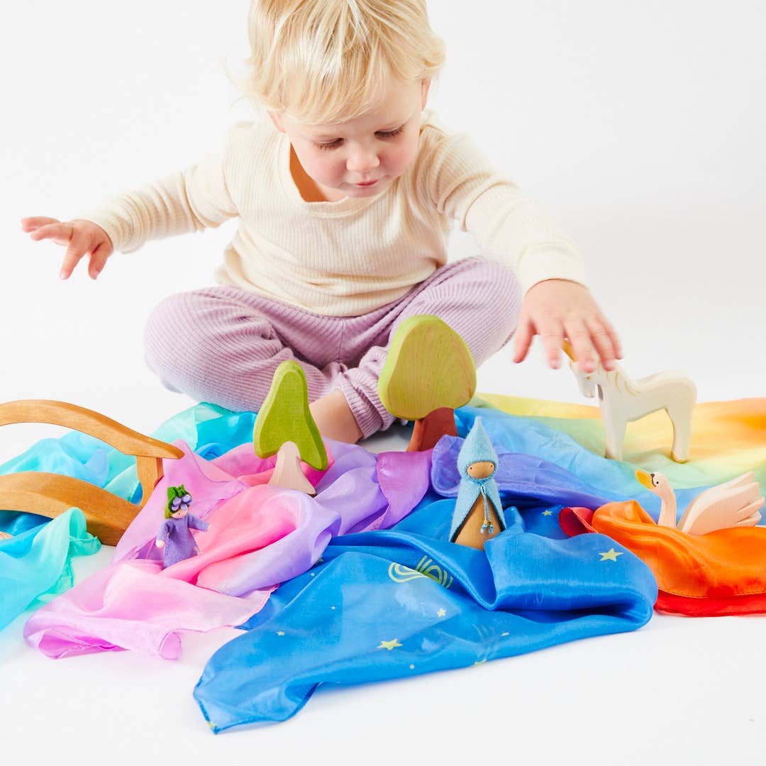 Sarahs Silk Mini Enchanted Playsilks - 100% Silk Natural, Waldorf Toys: Starry Night - - MamaMilla
