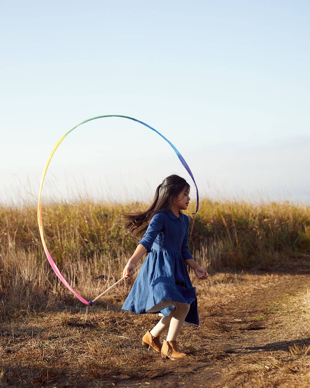 Sarahs Silk Rainbow Silk &amp; Wood Streamer - Wand for Pretend Play - - MamaMilla