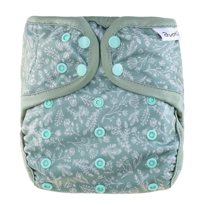 avo+cado One Size Explorer Luierhoes - Wildpflanzen, Naturküche, Knospen, Giersch, Zand, Pampasgras, Moss, Mauve, Blätter, Kräuter, Grijs, Pusteblume - - MamaMilla