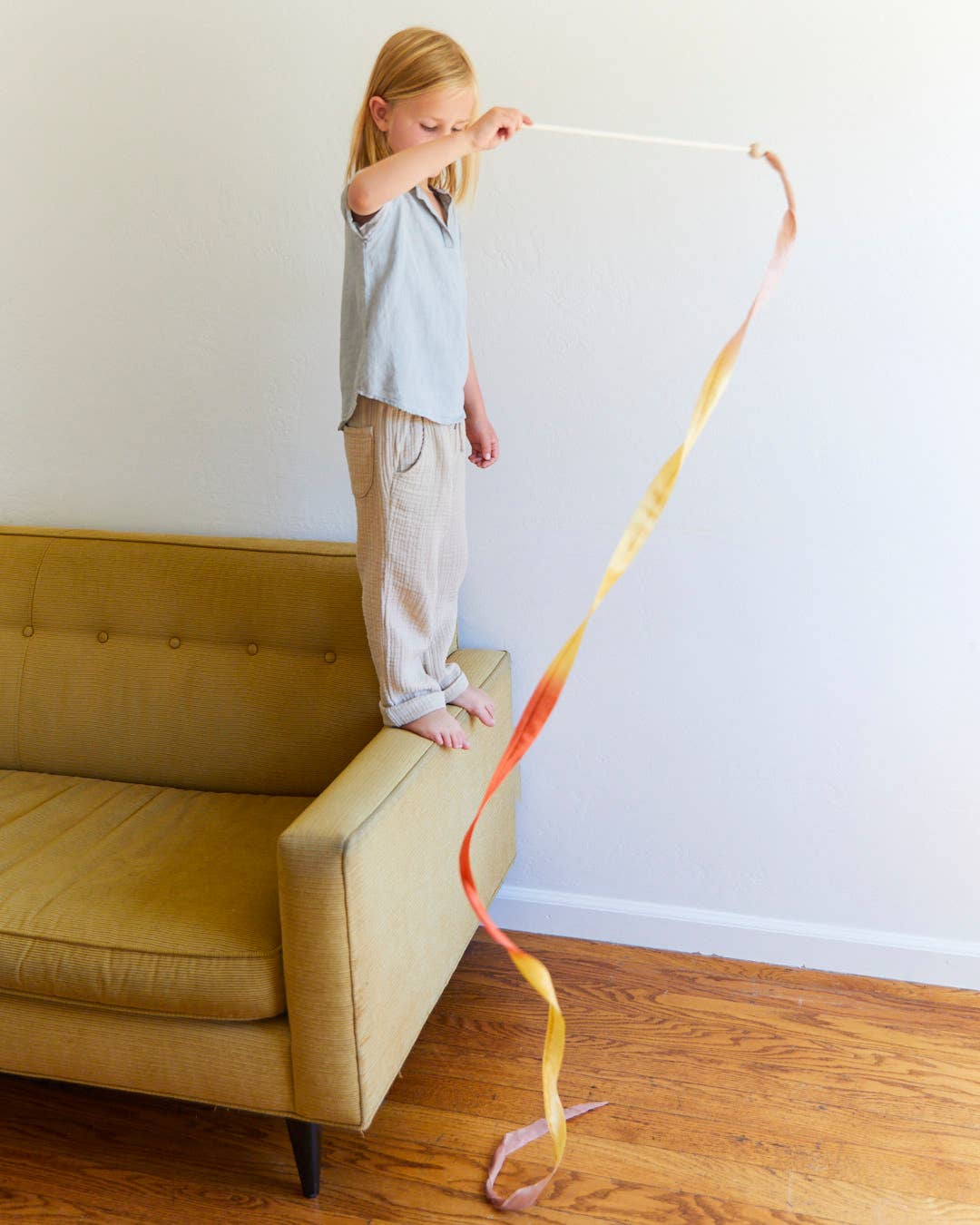 Sarahs Silk Boho Rainbow Silk &amp; Wood Streamer - Wand for Pretend Play - - MamaMilla
