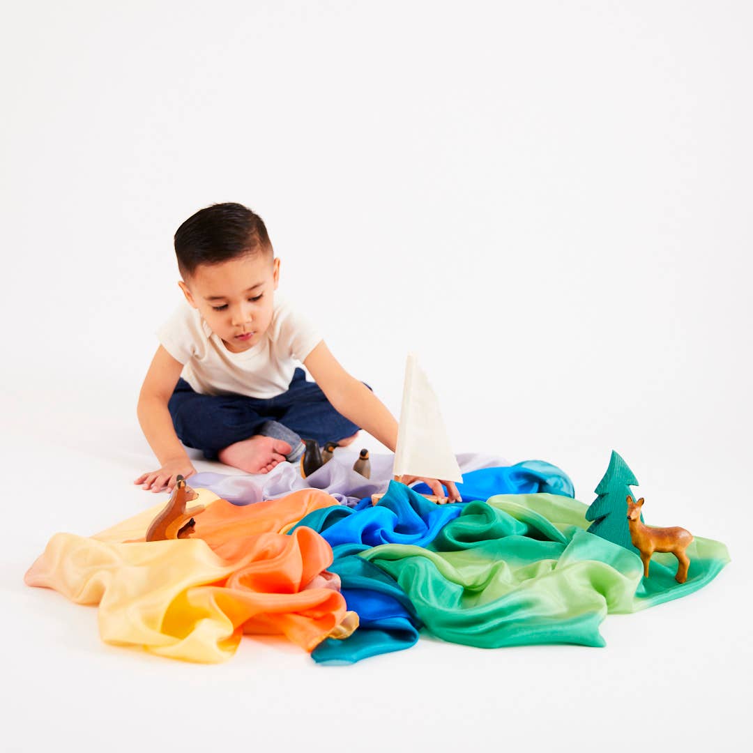 Sarahs Silk Earth Playsilks - Open-Ended 100% Silk, Natural Waldorf Toys: Ocean - - MamaMilla